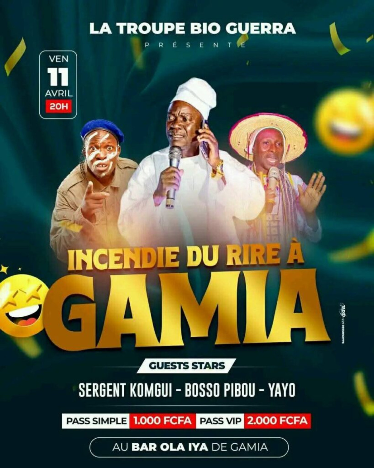 Bembéréké/spectacle « incendie du rire » à Gamia: Sergent Komgui-Bosso Pibou-Yayo sur scène le 11 avril