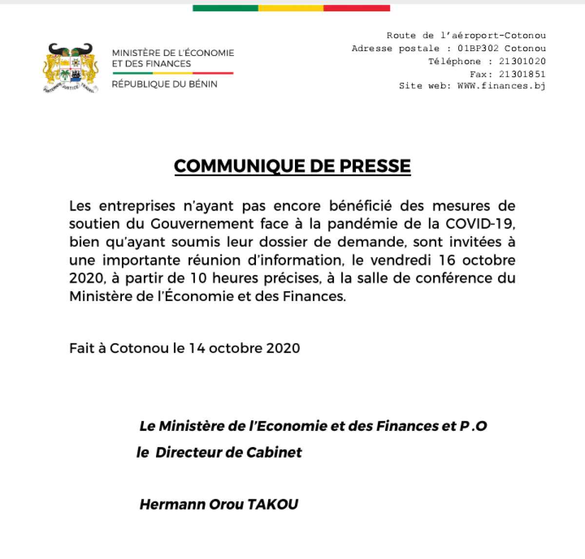 SOUTIEN GOUVERNEMENTAL AU CORONAVIRUS : Le Mef et des entreprises en conclave demain