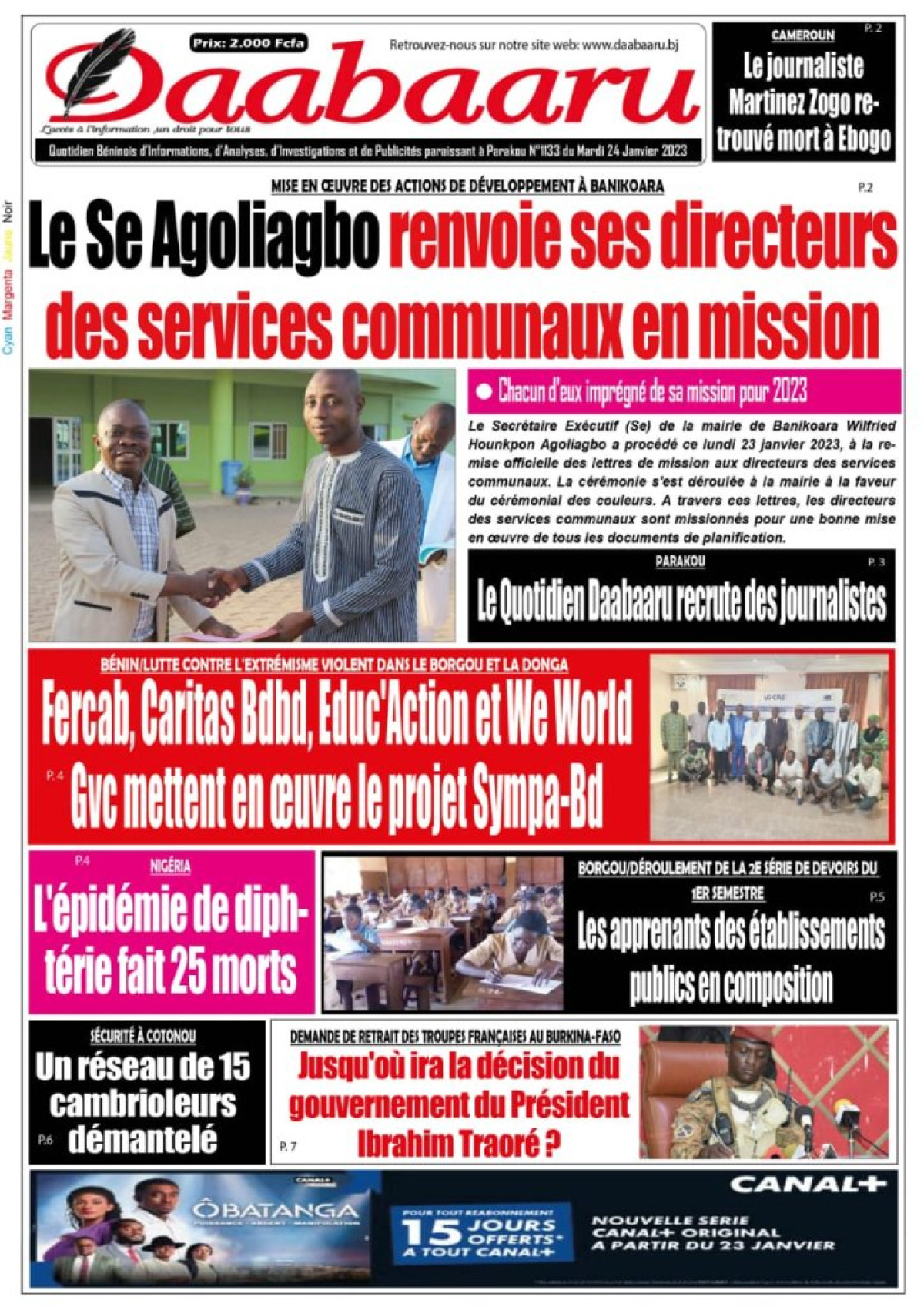 UNE DU MARDI 24 JANVIER 2023