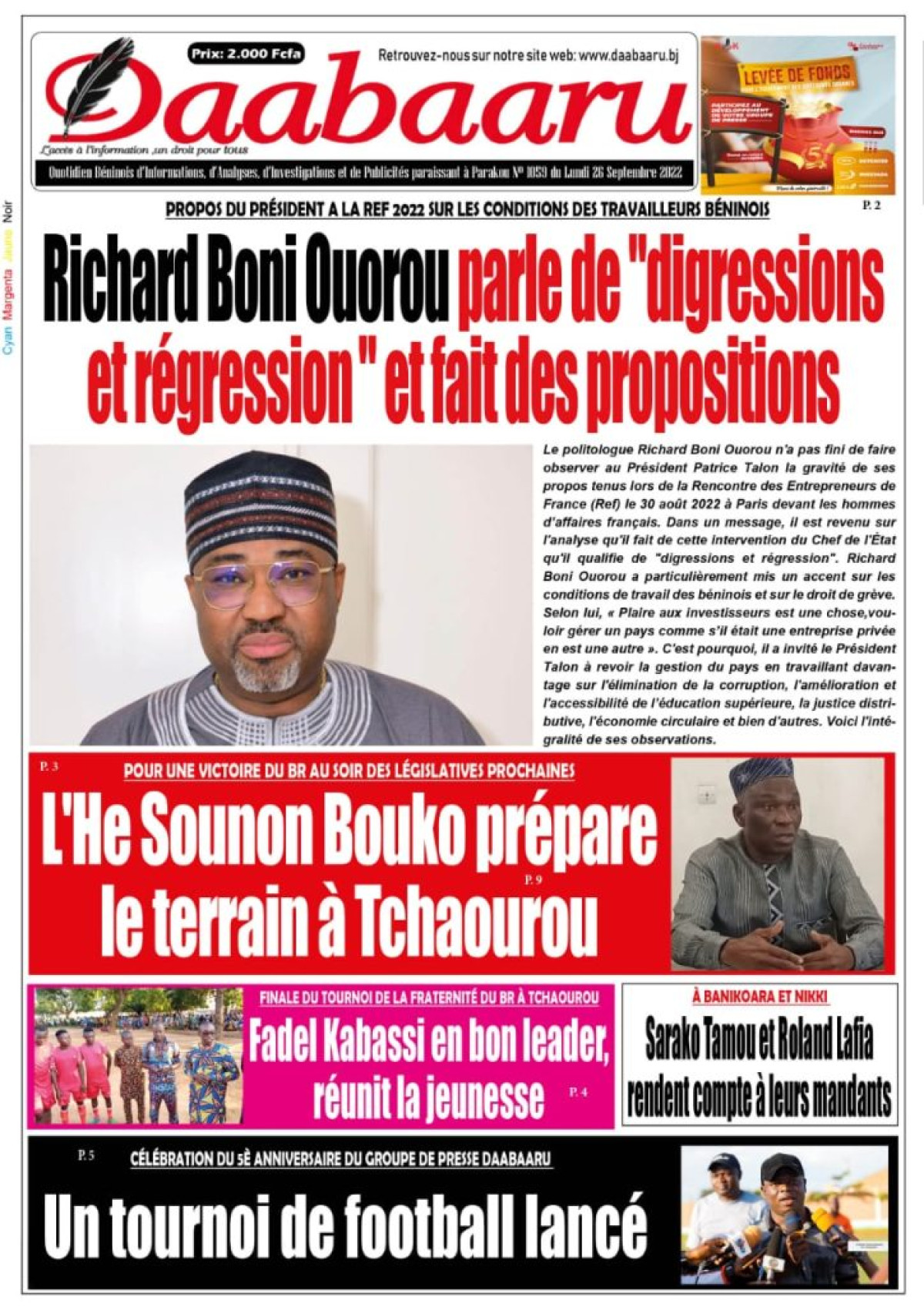 UNE DU LUNDI 26 SEPTEMBRE 2022