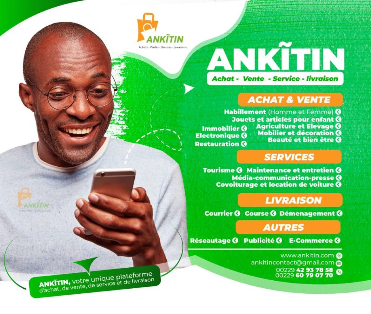 PARAKOU : Ankĩtin, la nouvelle plateforme qui vous facilite la vie . La meilleure adresse pour tout achat, vente, service et livraison