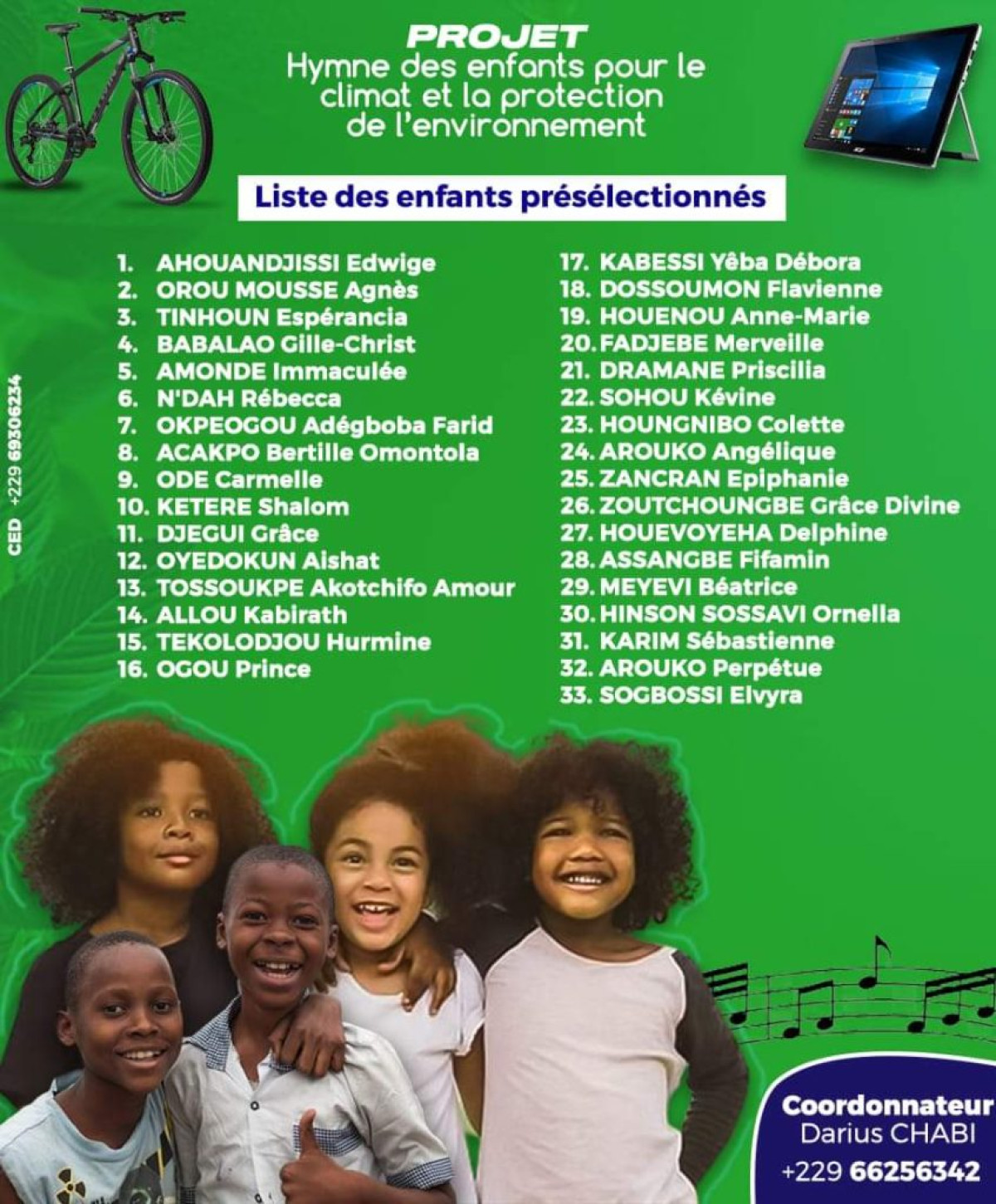PROJET HYMNE DES ENFANTS POUR LE CLIMAT ET LA PROTECTION DE L&rsquo;ENVIRONNEMENT AU BENIN : 33 candidats retenus, en formation le 28 décembre prochain    . C&rsquo;est au siège du groupe de presse Daabaaru à Parakou