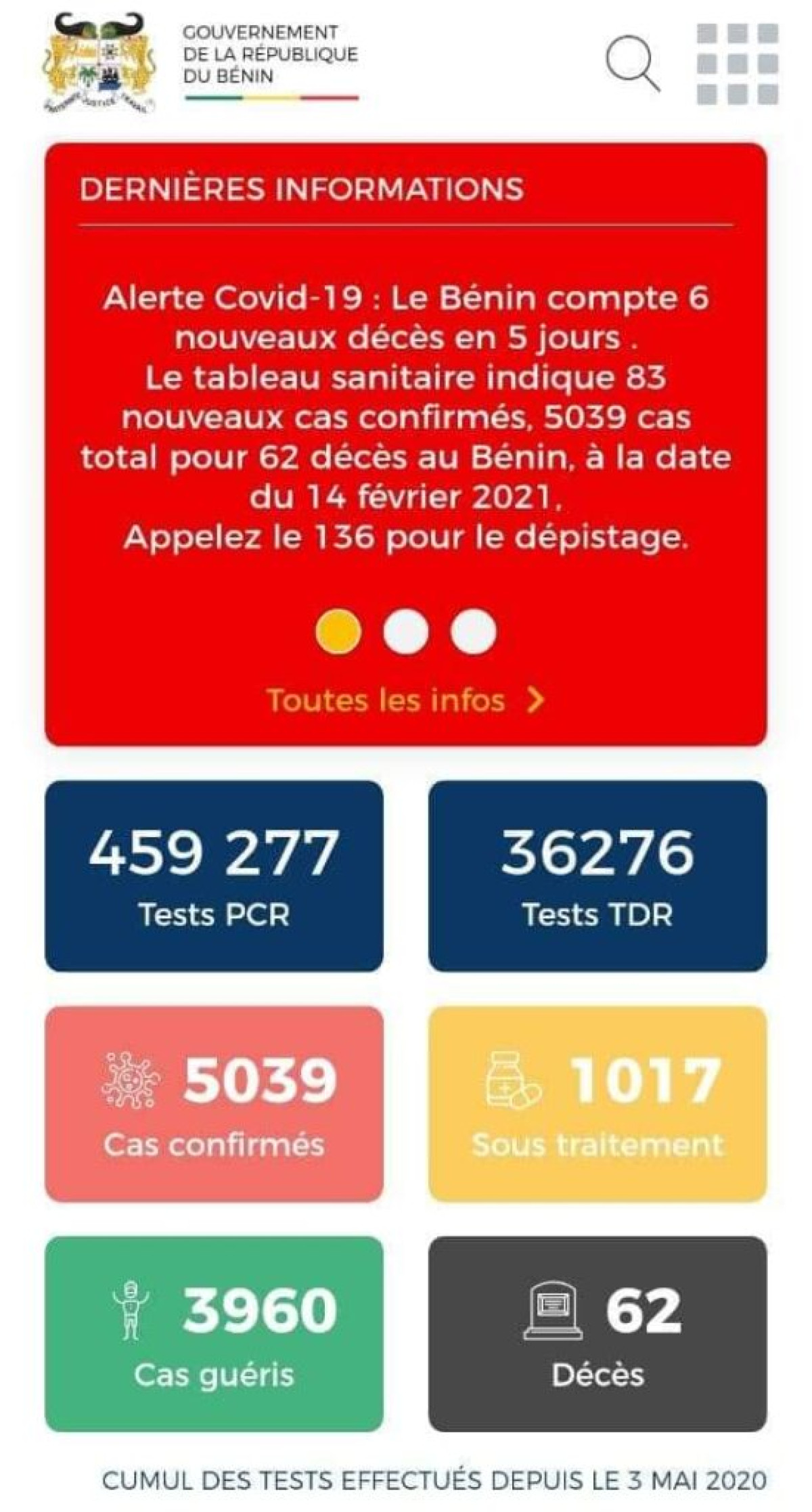BENIN/COVID-19 : Six nouveaux décès enregistrés