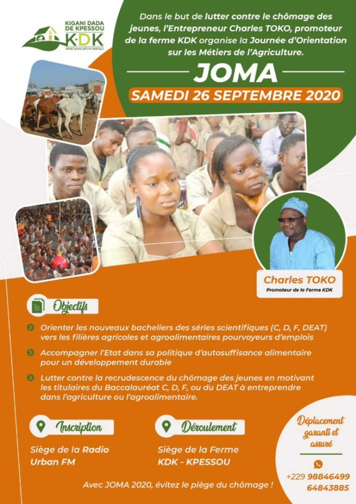 JOURNÉE D’ORIENTATION SUR LES METIERS DE L’AGRICULTURE (JOMA 2020) : La ferme Kdk indique les filières d’avenir aux nouveaux bacheliers