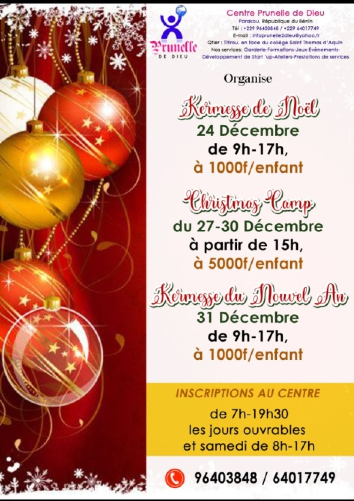 FETES DE FIN D’ANNEE : Offrez un noël inoubliable à votre enfant au centre Prunelle de Dieu