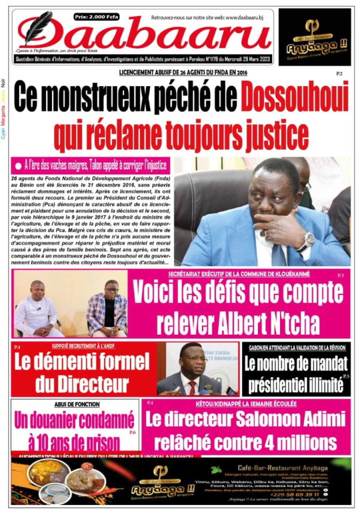UNE DU MERCREDI 29 MARS 2023