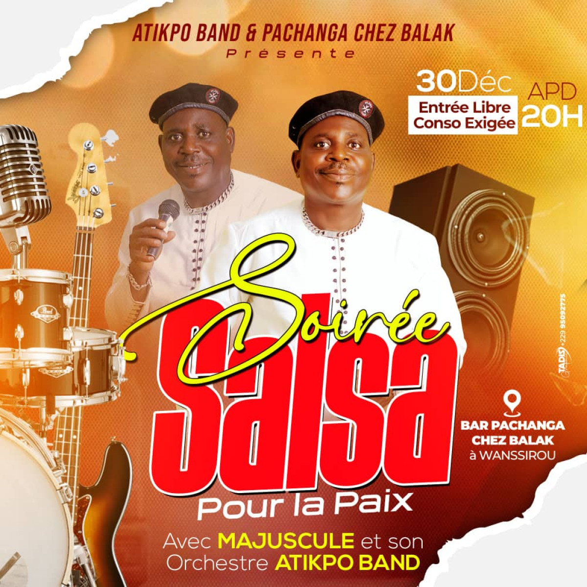 PARAKOU : L&rsquo;artiste Majuscule offre une soirée salsa pour la paix ce jour