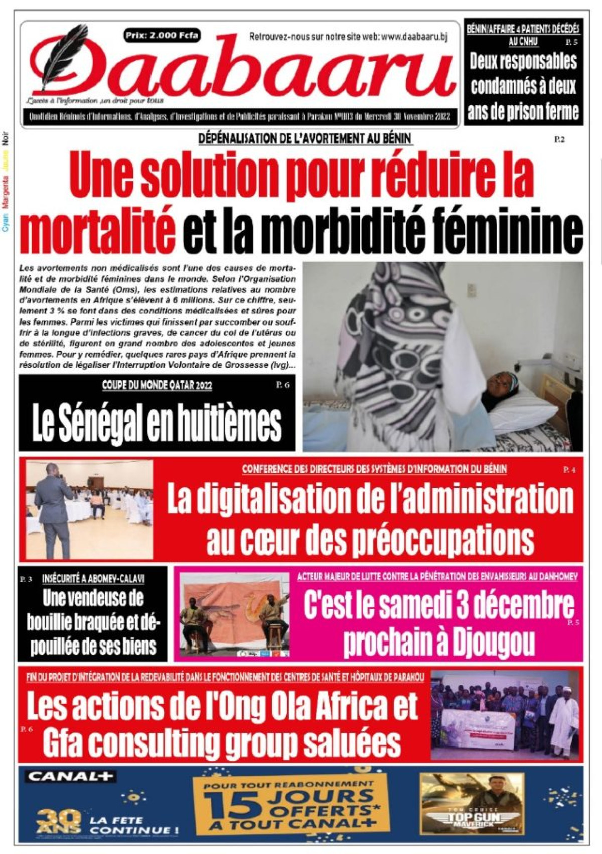 UNE DU MERCREDI 30 NOVEMBRE 2022