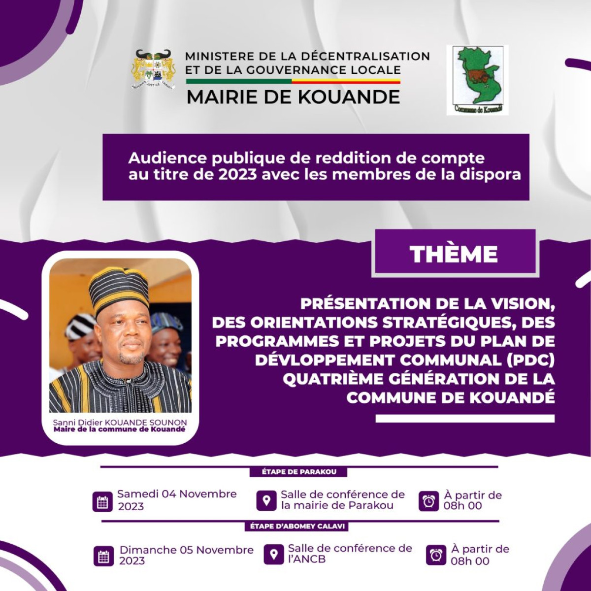 REDDITION DE COMPTES EXERCICE 2023 : Le maire Didier Kouandé Sounon face à la diaspora de Parakou demain