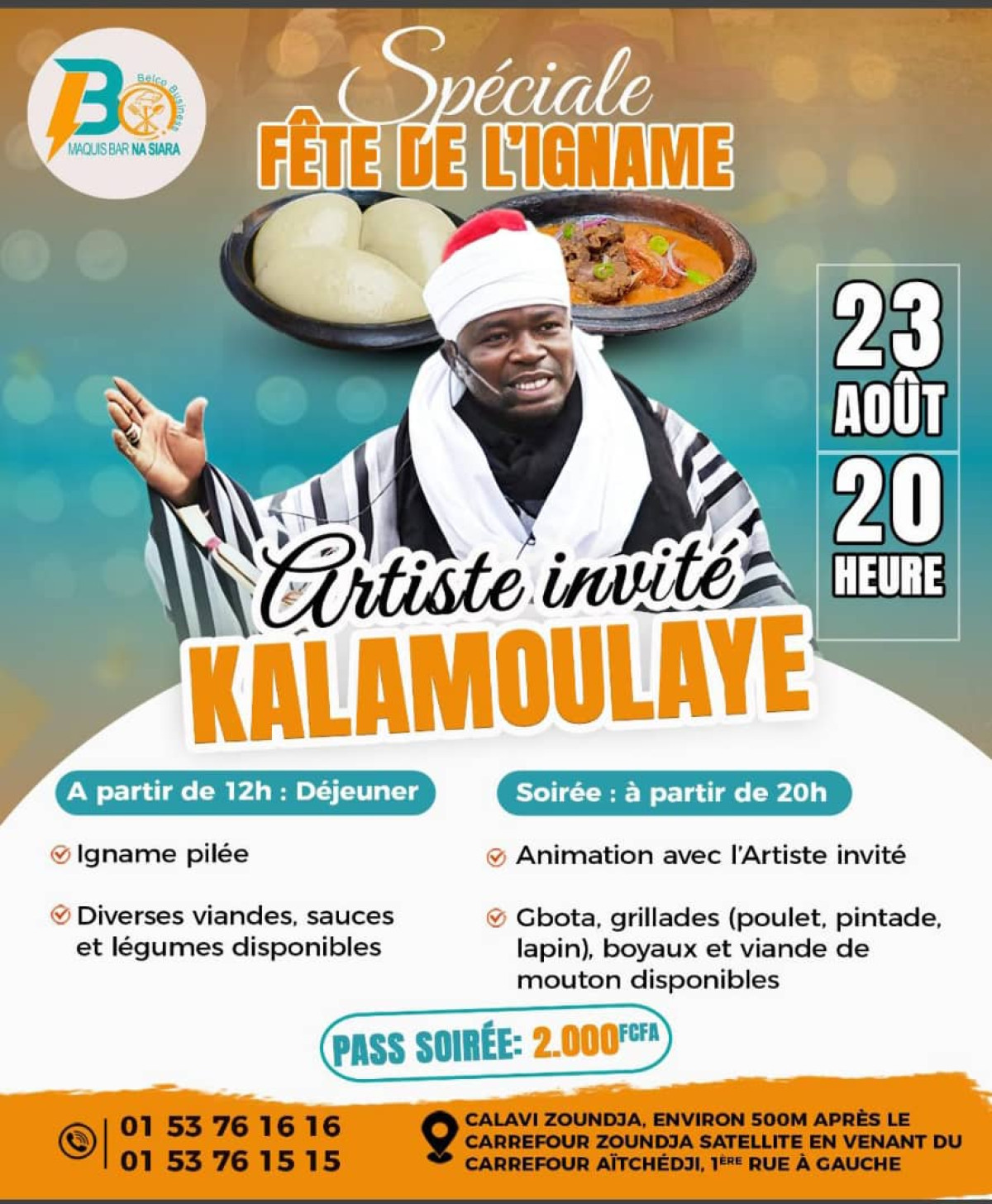 Célébration de la fête de l'igname à Calavi: Kalamoulaye invité au maquis Na Siara le 23 août
