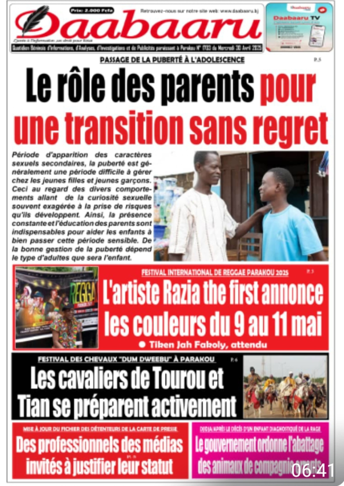 Parution du mercredi 30 avril 2025