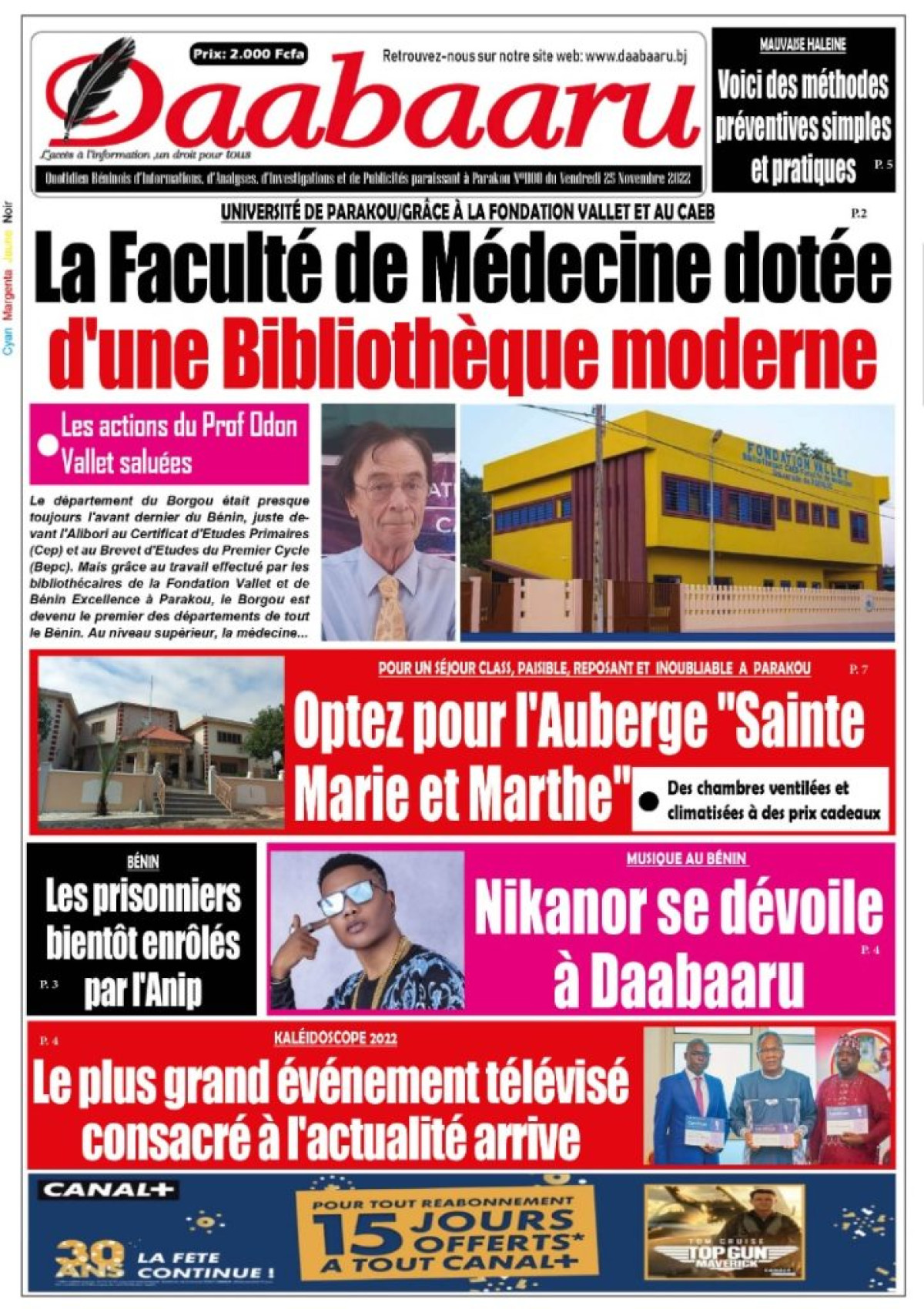 UNE DU VENDREDI 25 NOVEMBRE 2022