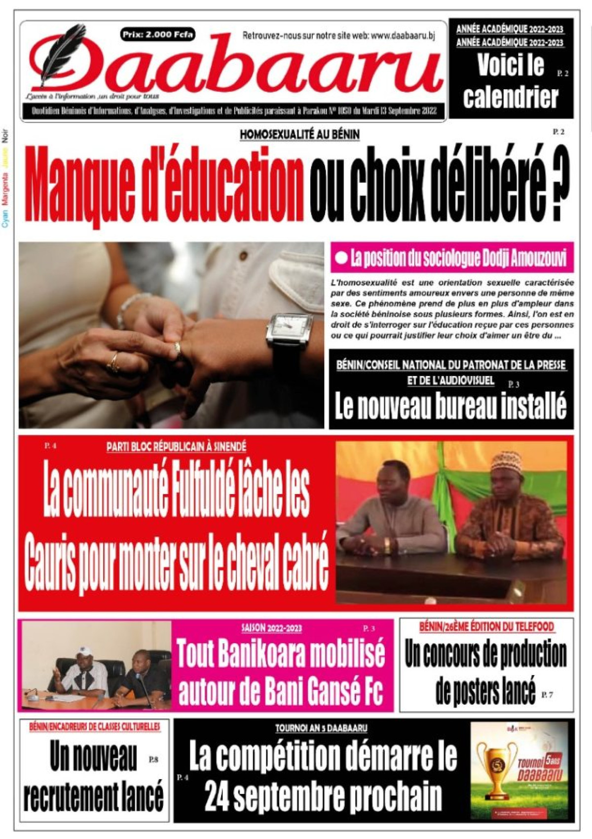 UNE DU MARDI 13 SEPTEMBRE 2022