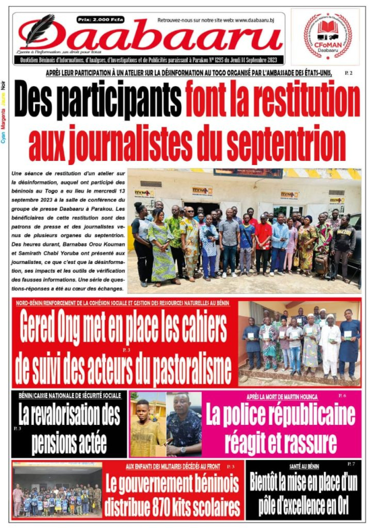 UNE DU JEUDI 14 SEPTEMBRE 2023