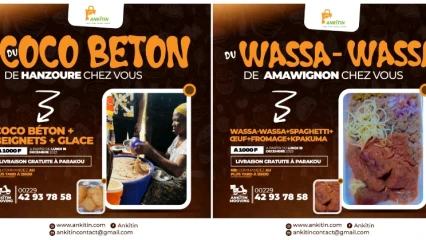 POUR VOUS EVITER LES LONGUES FILES D&rsquo;ATTENTE AUPRÈS DES VENDEUSES,  Ankĩtin Mooving vous livre du Coco béton, Foura et Wassa-wassa où que vous soyez à Parakou