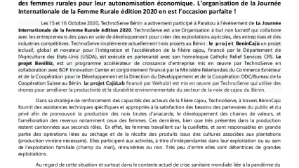 JOURNÉE INTERNATIONALE DE LA FEMME RURALE ÉDITION 2020 : TechnoServe Bénin et l&rsquo;Atda4 célèbrent l&rsquo;événement ce jour à Parakou