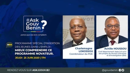 TOUT SUR LE PROGRAMME SPECIAL D’INSERTION DES JEUNES DANS L’EMPLOI : Le coordonateur Charlemagne Lokossou donne rendez-vous aux internautes sur AskgouvBénin