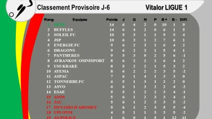 VITALOR LIGUE 1  : Voici le classement provisoire